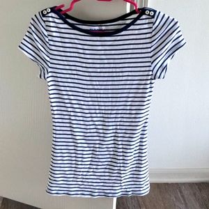 Blue striped boat neck t shirt